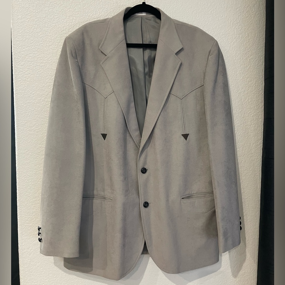 Vintage 1980’s Brad Whitney gray polyester suede western cowboy blazer jacket.